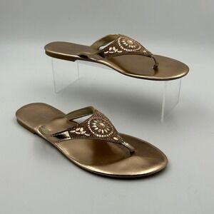 West‎ Loop Thong Sandals Womens 7/8 Rose Gold Embellished Rhinestone Boho Glam